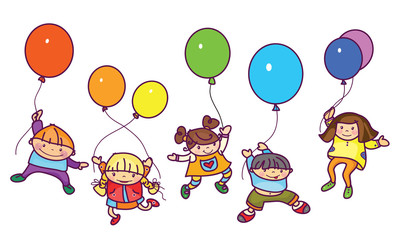 Obraz na płótnie Canvas Vector happy kids with balloons.