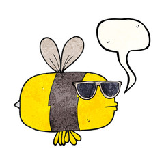 speech bubble textured cartoon bee wearing sunglasses