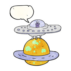 speech bubble textured cartoon flying saucer