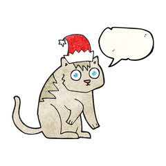 speech bubble textured cartoon cat wearing christmas hat