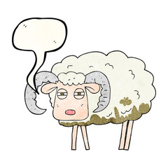 speech bubble textured cartoon ram covered in mud