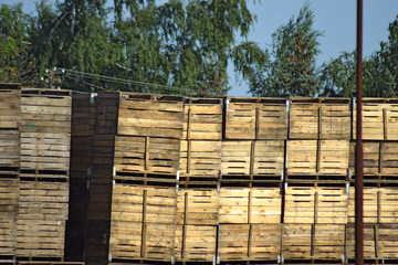 Wooden boxes stacked together