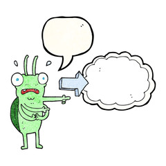 speech bubble textured cartoon bug pointing
