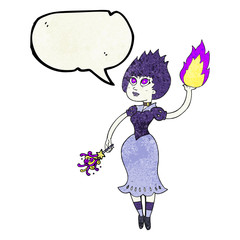 speech bubble textured cartoon vampire girl casting fireball