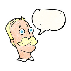 speech bubble textured cartoon man with mustache