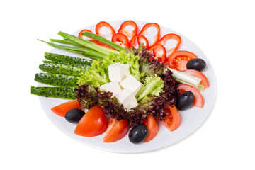 Fresh vegetable appetizers and feta cheese.