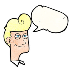 speech bubble textured cartoon smiling man