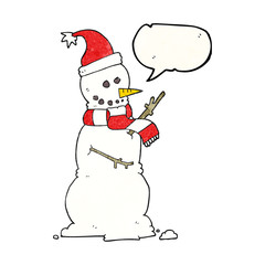 speech bubble textured cartoon snowman