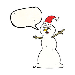speech bubble textured cartoon unhappy snowman