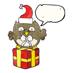 speech bubble textured cartoon christmas owl