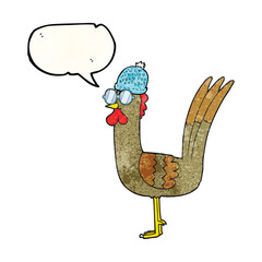 speech bubble textured cartoon chicken wearing disguise
