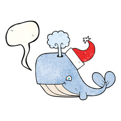 speech bubble textured cartoon whale wearing christmas hat