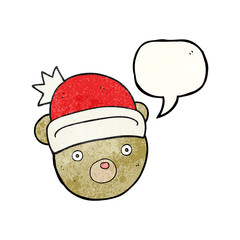 speech bubble textured cartoon teddy bear wearing christmas hat