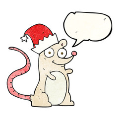 speech bubble textured cartoon mouse wearing christmas hat