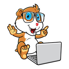 Hamster Geek Sitting With Laptop.
