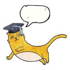 texture speech bubble cartoon cat with graduate cap
