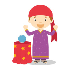 Cute cartoon vector illustration of a fortune teller