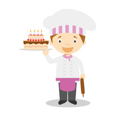 Cute cartoon vector illustration of a pastry chef
