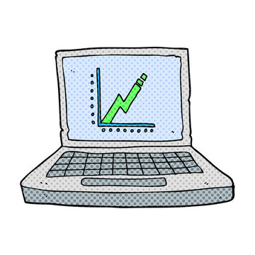 cartoon laptop computer with business graph