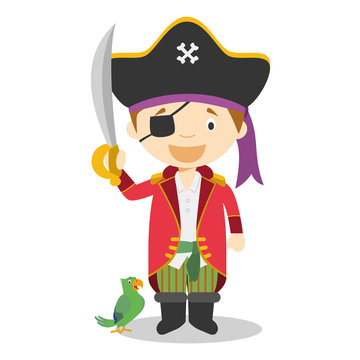 Cute cartoon vector illustration of a pirate