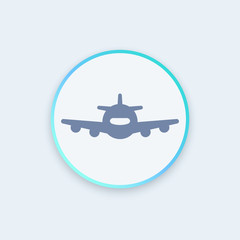 Airplane, aircraft icon, plane, aviation, air transport round stylish icon, vector illustration