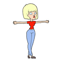 cartoon woman spreading arms