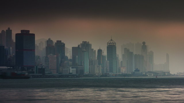 sunny fog panorama 4k time lapse from hong kong city walking bay
