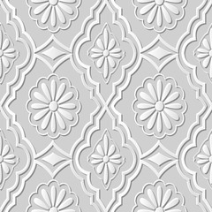 Vector damask seamless 3D paper art pattern background 127 Daisy Round Flower
