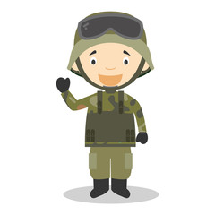 Cute cartoon vector illustration of a soldier
