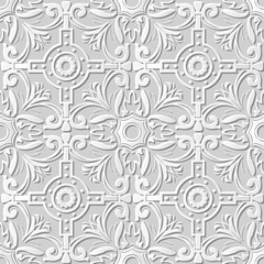 Vector damask seamless 3D paper art pattern background 128 Round Cross Spiral
