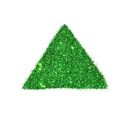 Abstract triangle or pyramid of green glitter sparkle on white background