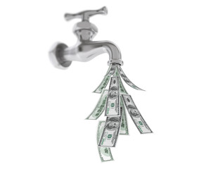 Dollar Bills Coming Out From Chrome Water Tap