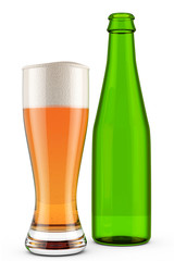 Glass of Beer and Green Bottle