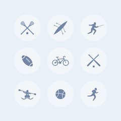 College sports isolated icons, sports symbols, vector illustration