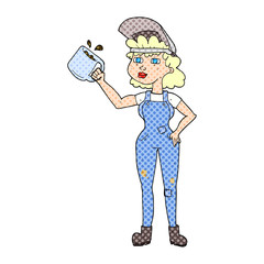 cartoon woman in dungarees