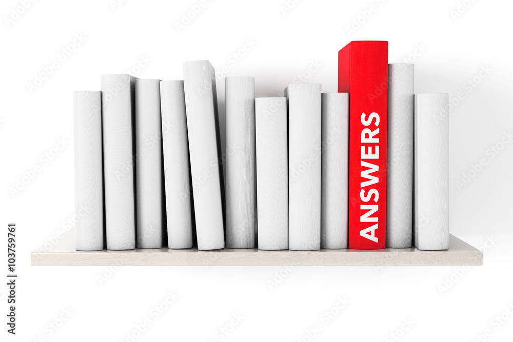 Poster Red Answers Book on a shelf with another blank books