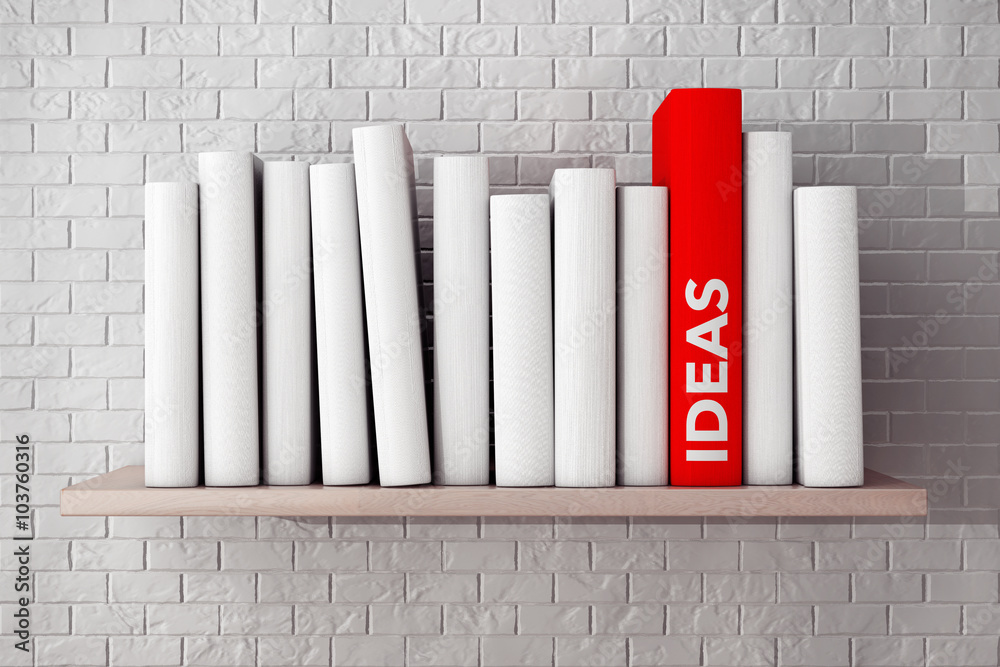 Poster red ideas book on a shelf with another blank books