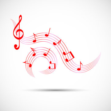 Icon of wavy music in color. stave with notes for your design