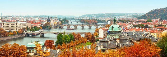 Panorama view to vltava river in prague