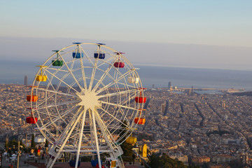 Barcelona, Tibidabo amusement park with ferris wheel