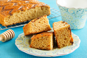 Gingerbread with chocolate and powdered sugar.