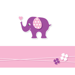 purple baby girl elephant greeting card