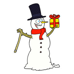 cartoon snowman holding present