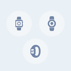 Smart watch icons, smartwatch, fitness tracker sign, wearable gadgets, smart watch pictogram, vector illustration