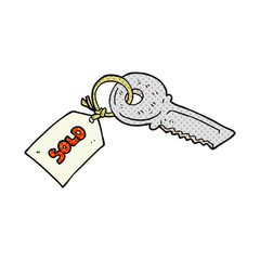cartoon key with sold tag