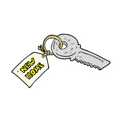 cartoon house key with new home tag