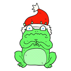 cartoon frog in christmas hat