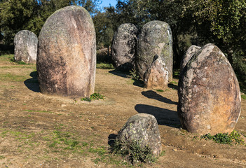 Almendres Cromlech.
Megalithic stone circle located near Evora in Portugal.
Chronology: IV-III millennium.
