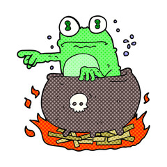 cartoon halloween toad in cauldron