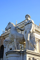 ROME, ITALY - DECEMBER 21, 2012: Statue of Castor at the Cordonata stairs on Capitoline Hill, Rome Italy